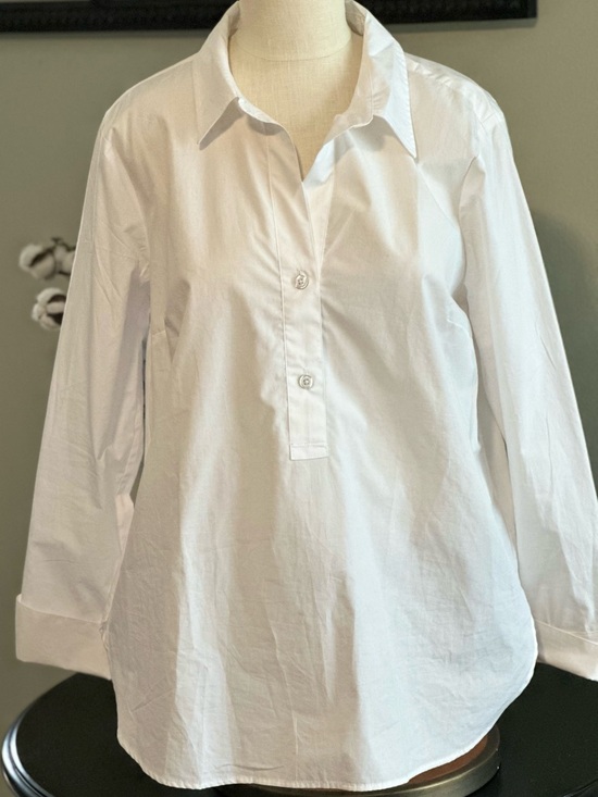 Talbots Tops - Talbots White Long-Sleeve Women’s Popover   Partial Button Down Blouse -L
